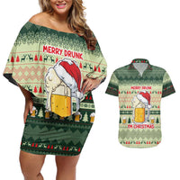 Merry Drunk I'm Christmas Couples Matching Off Shoulder Short Dress and Hawaiian Shirt Xmas Holiday Patterns - Wonder Print Shop