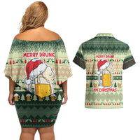 Merry Drunk I'm Christmas Couples Matching Off Shoulder Short Dress and Hawaiian Shirt Xmas Holiday Patterns - Wonder Print Shop