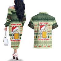 Merry Drunk I'm Christmas Couples Matching Off The Shoulder Long Sleeve Dress and Hawaiian Shirt Xmas Holiday Patterns - Wonder Print Shop
