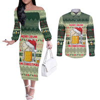 Merry Drunk I'm Christmas Couples Matching Off The Shoulder Long Sleeve Dress and Long Sleeve Button Shirt Xmas Holiday Patterns - Wonder Print Shop