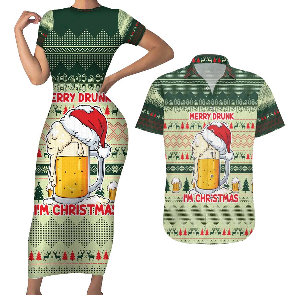 Merry Drunk I'm Christmas Couples Matching Short Sleeve Bodycon Dress and Hawaiian Shirt Xmas Holiday Patterns - Wonder Print Shop