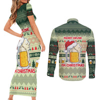 Merry Drunk I'm Christmas Couples Matching Short Sleeve Bodycon Dress and Long Sleeve Button Shirt Xmas Holiday Patterns - Wonder Print Shop