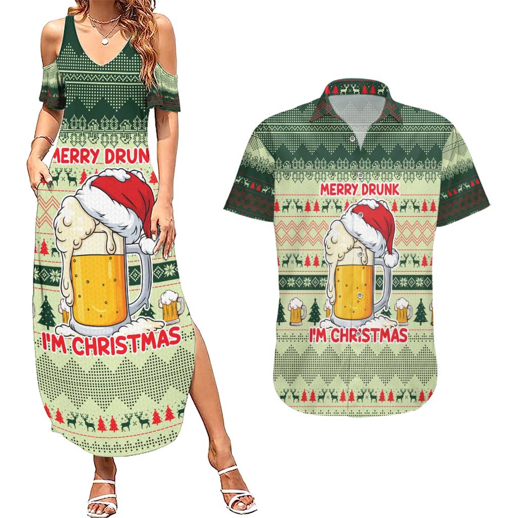 Merry Drunk I'm Christmas Couples Matching Summer Maxi Dress and Hawaiian Shirt Xmas Holiday Patterns - Wonder Print Shop