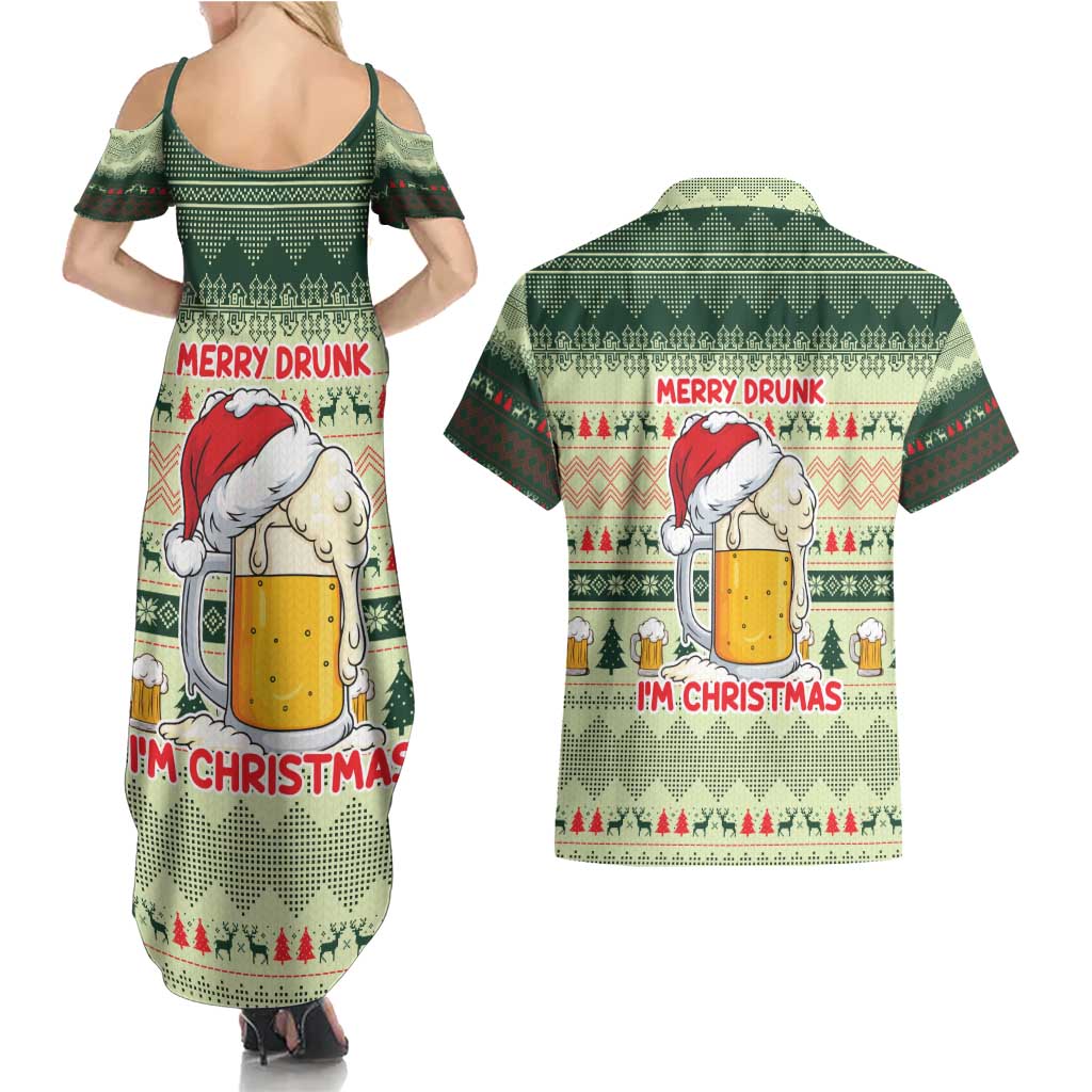 Merry Drunk I'm Christmas Couples Matching Summer Maxi Dress and Hawaiian Shirt Xmas Holiday Patterns - Wonder Print Shop