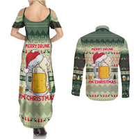 Merry Drunk I'm Christmas Couples Matching Summer Maxi Dress and Long Sleeve Button Shirt Xmas Holiday Patterns - Wonder Print Shop