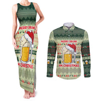 Merry Drunk I'm Christmas Couples Matching Tank Maxi Dress and Long Sleeve Button Shirt Xmas Holiday Patterns - Wonder Print Shop