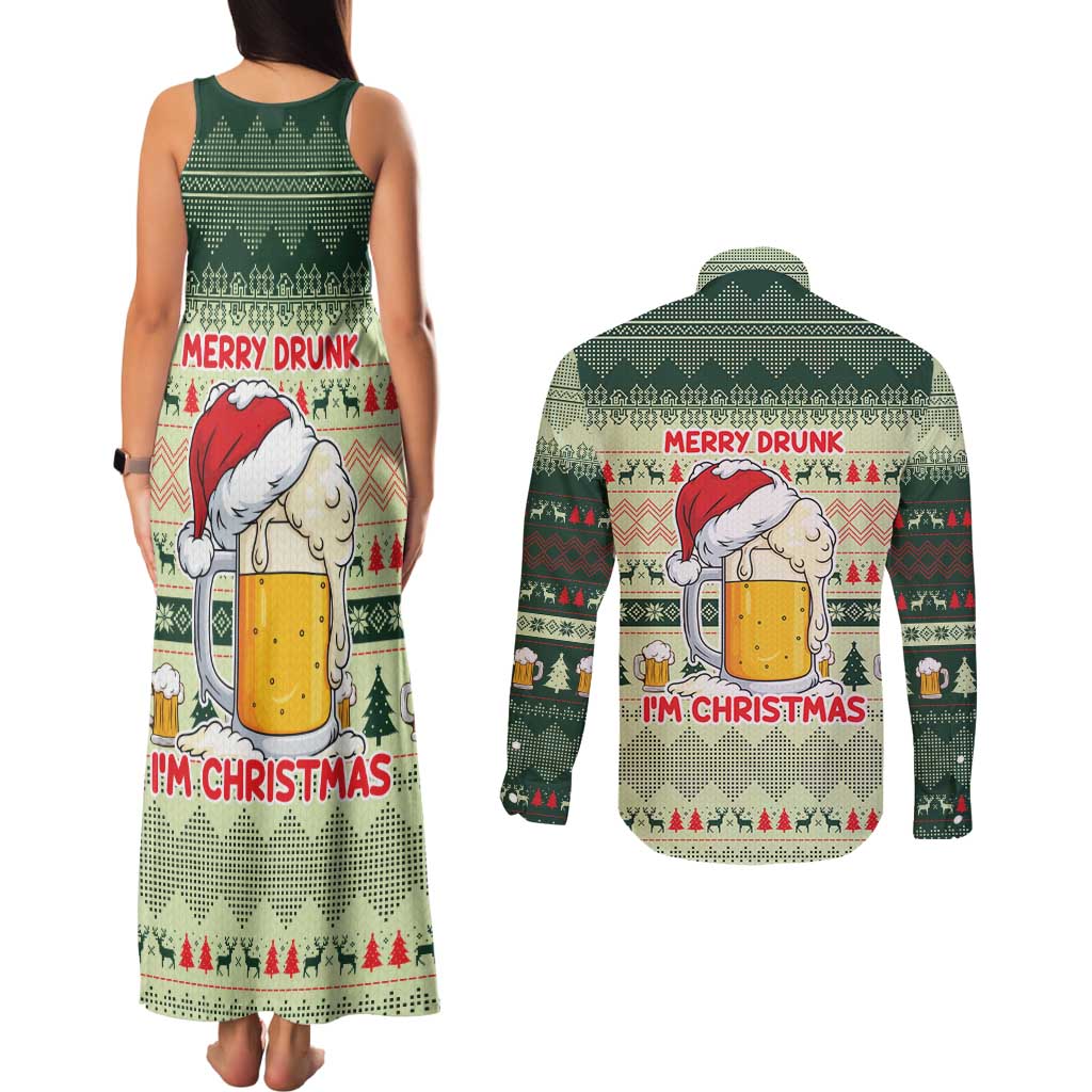 Merry Drunk I'm Christmas Couples Matching Tank Maxi Dress and Long Sleeve Button Shirt Xmas Holiday Patterns - Wonder Print Shop