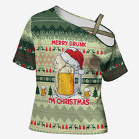 Merry Drunk I'm Christmas Cross Shoulder Shirt Xmas Holiday Patterns - Wonder Print Shop
