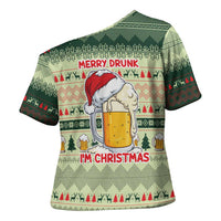 Merry Drunk I'm Christmas Cross Shoulder Shirt Xmas Holiday Patterns - Wonder Print Shop
