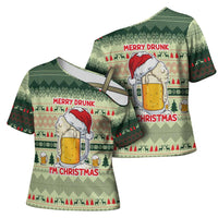 Merry Drunk I'm Christmas Cross Shoulder Shirt Xmas Holiday Patterns - Wonder Print Shop