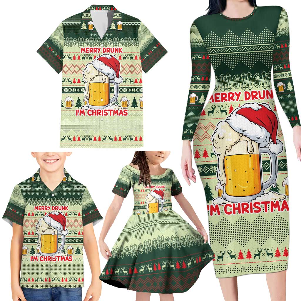 Merry Drunk I'm Christmas Family Matching Long Sleeve Bodycon Dress and Hawaiian Shirt Xmas Holiday Patterns - Wonder Print Shop