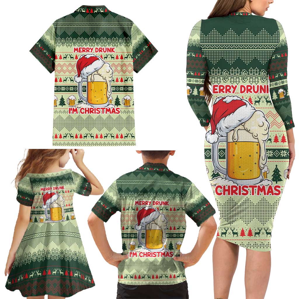 Merry Drunk I'm Christmas Family Matching Long Sleeve Bodycon Dress and Hawaiian Shirt Xmas Holiday Patterns - Wonder Print Shop