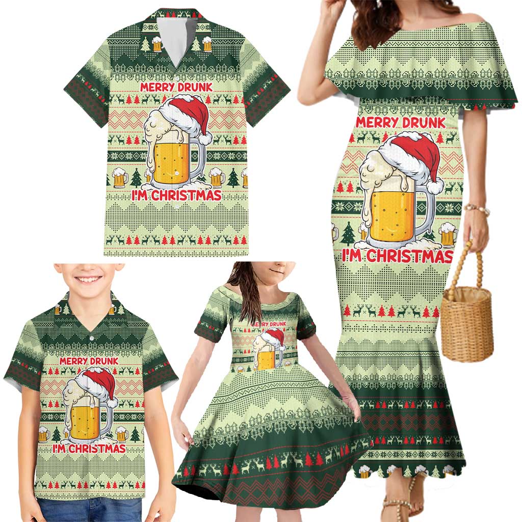 Merry Drunk I'm Christmas Family Matching Mermaid Dress and Hawaiian Shirt Xmas Holiday Patterns - Wonder Print Shop