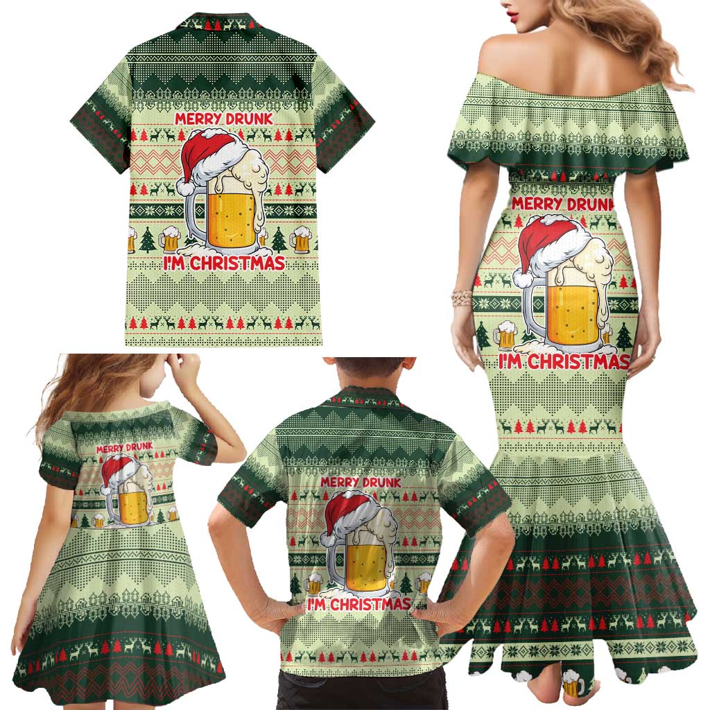 Merry Drunk I'm Christmas Family Matching Mermaid Dress and Hawaiian Shirt Xmas Holiday Patterns - Wonder Print Shop