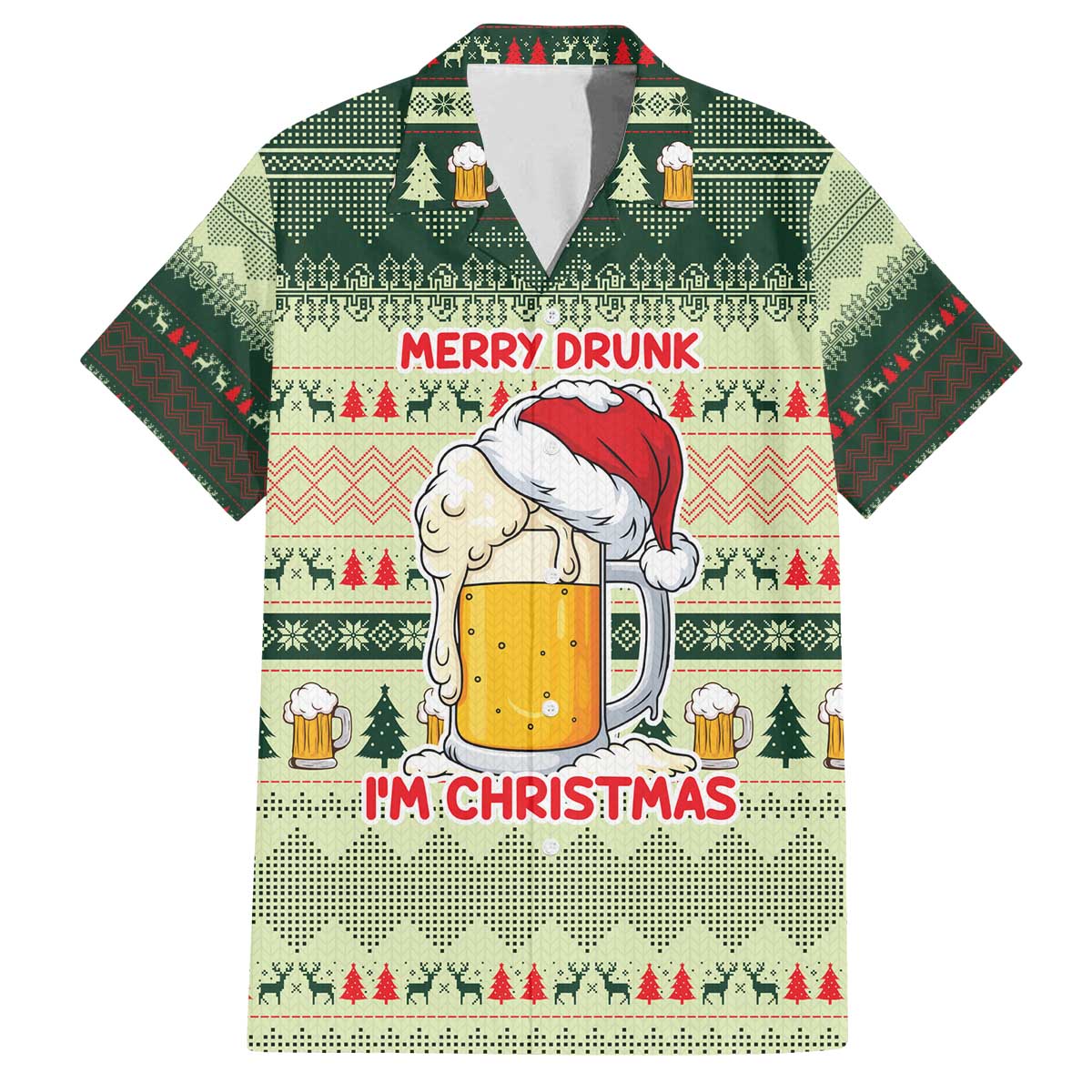 Merry Drunk I'm Christmas Family Matching Off The Shoulder Long Sleeve Dress and Hawaiian Shirt Xmas Holiday Patterns - Wonder Print Shop