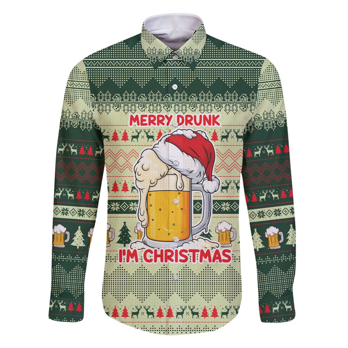 Merry Drunk I'm Christmas Family Matching Off The Shoulder Long Sleeve Dress and Hawaiian Shirt Xmas Holiday Patterns - Wonder Print Shop