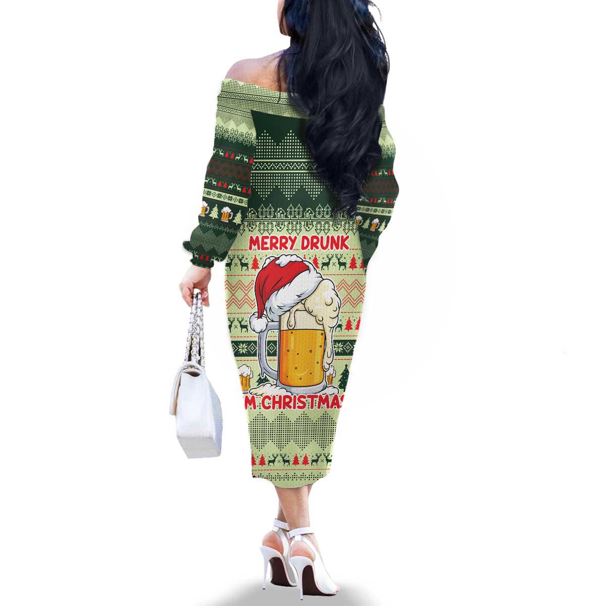 Merry Drunk I'm Christmas Family Matching Off The Shoulder Long Sleeve Dress and Hawaiian Shirt Xmas Holiday Patterns - Wonder Print Shop
