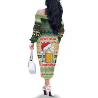 Merry Drunk I'm Christmas Family Matching Off The Shoulder Long Sleeve Dress and Hawaiian Shirt Xmas Holiday Patterns - Wonder Print Shop