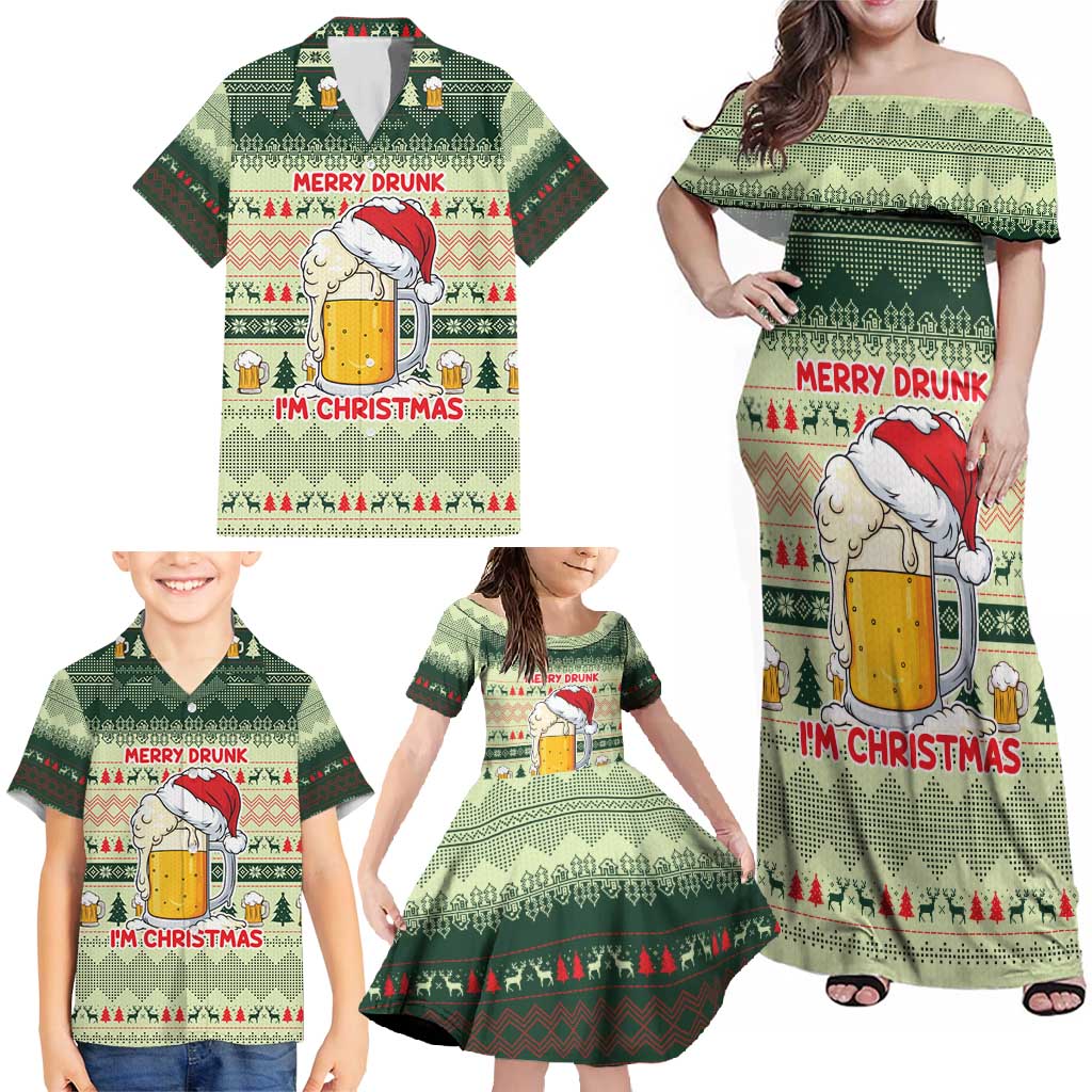 Merry Drunk I'm Christmas Family Matching Off Shoulder Maxi Dress and Hawaiian Shirt Xmas Holiday Patterns - Wonder Print Shop