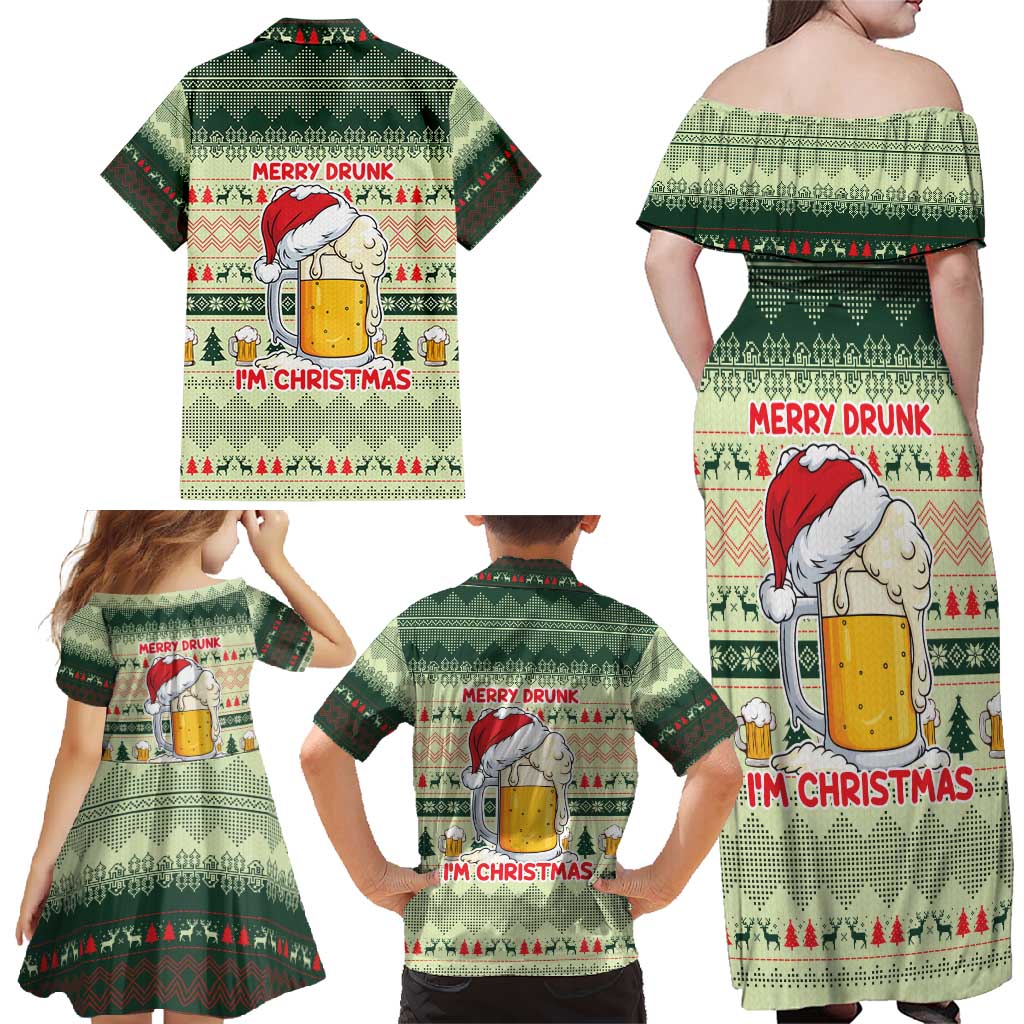 Merry Drunk I'm Christmas Family Matching Off Shoulder Maxi Dress and Hawaiian Shirt Xmas Holiday Patterns - Wonder Print Shop