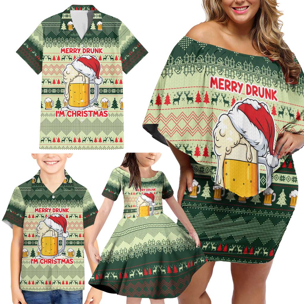 Merry Drunk I'm Christmas Family Matching Off Shoulder Short Dress and Hawaiian Shirt Xmas Holiday Patterns - Wonder Print Shop