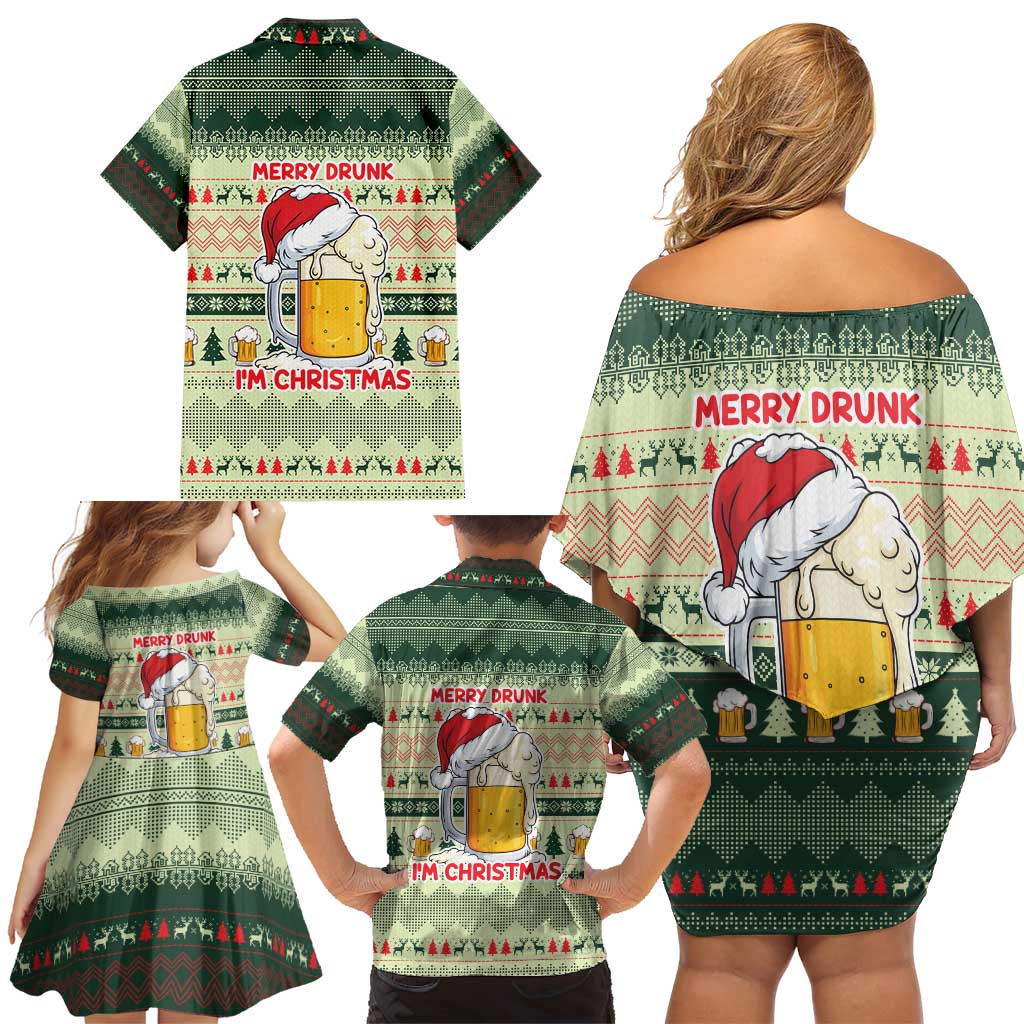 Merry Drunk I'm Christmas Family Matching Off Shoulder Short Dress and Hawaiian Shirt Xmas Holiday Patterns - Wonder Print Shop