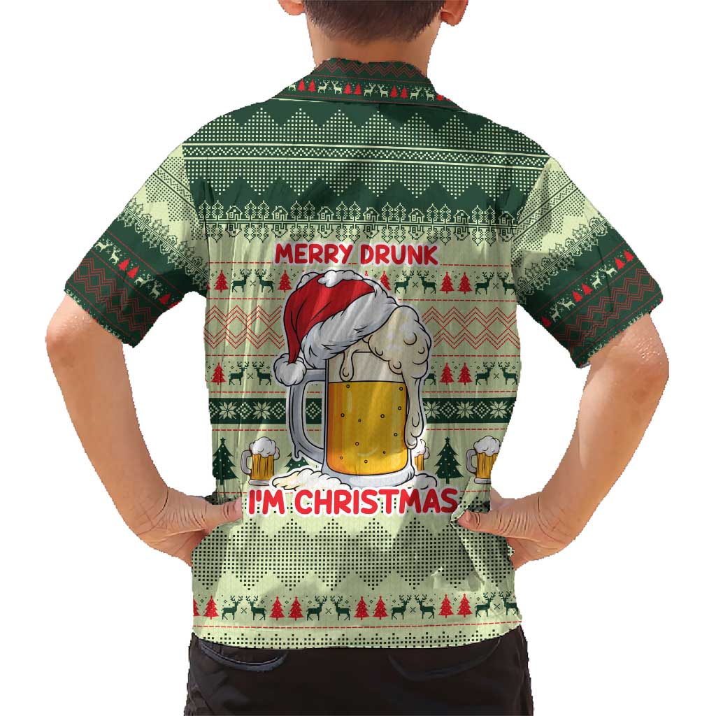 Merry Drunk I'm Christmas Family Matching Short Sleeve Bodycon Dress and Hawaiian Shirt Xmas Holiday Patterns - Wonder Print Shop