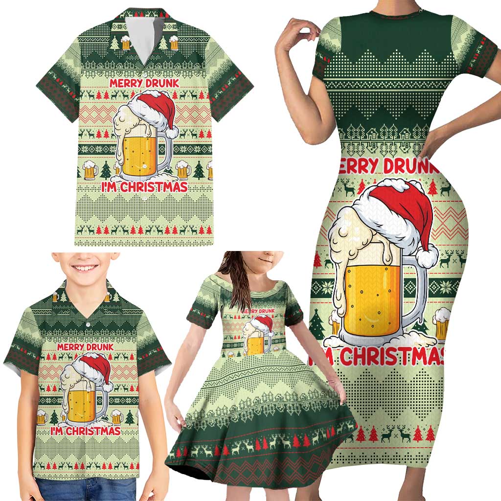 Merry Drunk I'm Christmas Family Matching Short Sleeve Bodycon Dress and Hawaiian Shirt Xmas Holiday Patterns - Wonder Print Shop