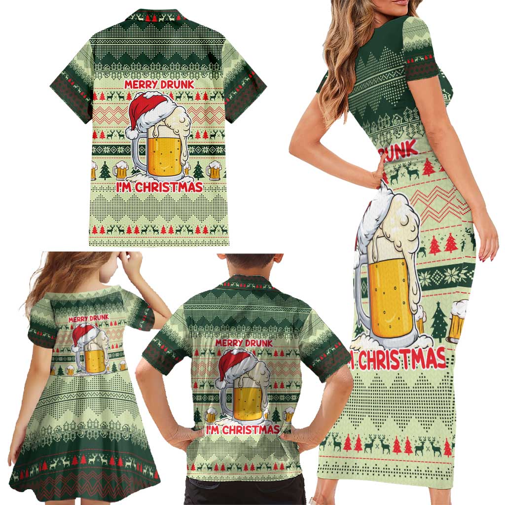 Merry Drunk I'm Christmas Family Matching Short Sleeve Bodycon Dress and Hawaiian Shirt Xmas Holiday Patterns - Wonder Print Shop