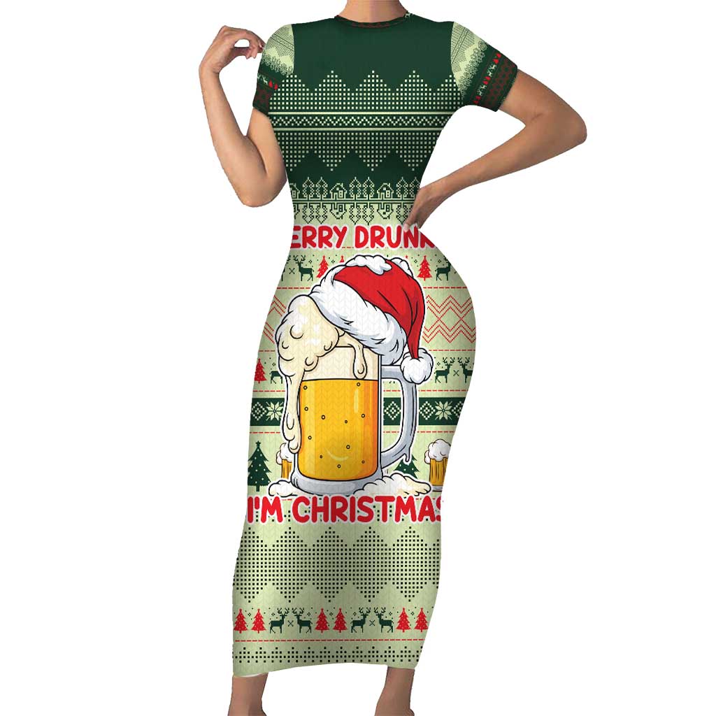 Merry Drunk I'm Christmas Family Matching Short Sleeve Bodycon Dress and Hawaiian Shirt Xmas Holiday Patterns - Wonder Print Shop