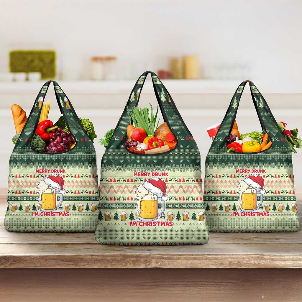 Merry Drunk I'm Christmas Grocery Bag Xmas Holiday Patterns - Wonder Print Shop