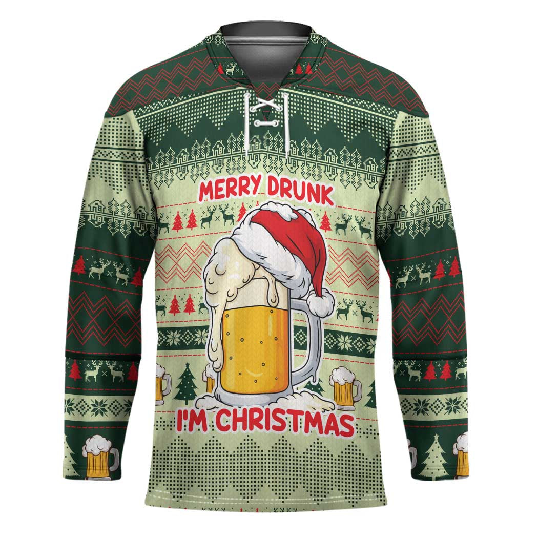 Merry Drunk I'm Christmas Hockey Jersey Xmas Holiday Patterns - Wonder Print Shop