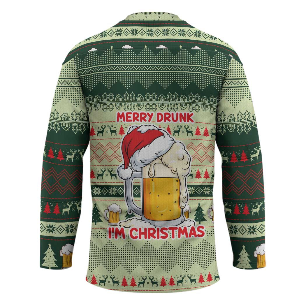 Merry Drunk I'm Christmas Hockey Jersey Xmas Holiday Patterns - Wonder Print Shop