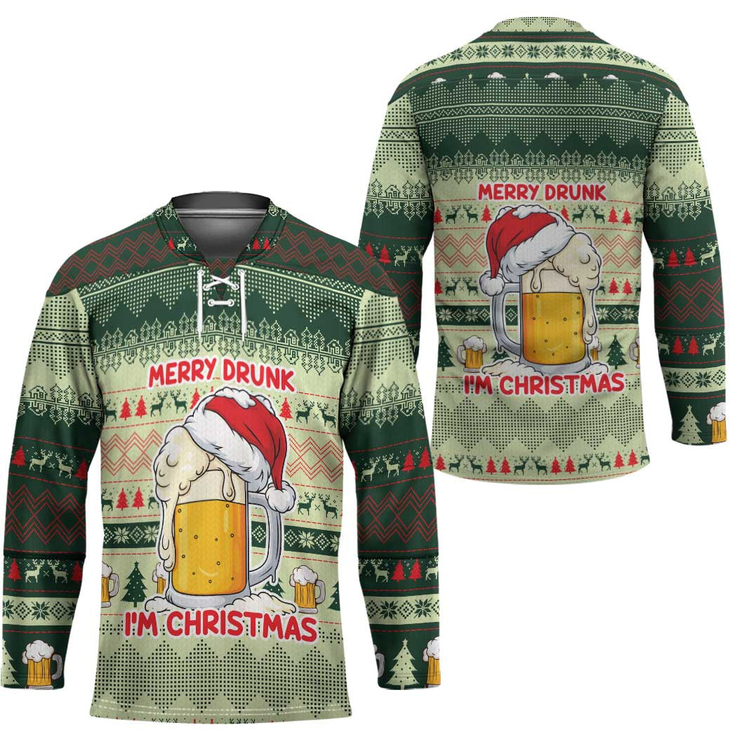 Merry Drunk I'm Christmas Hockey Jersey Xmas Holiday Patterns - Wonder Print Shop