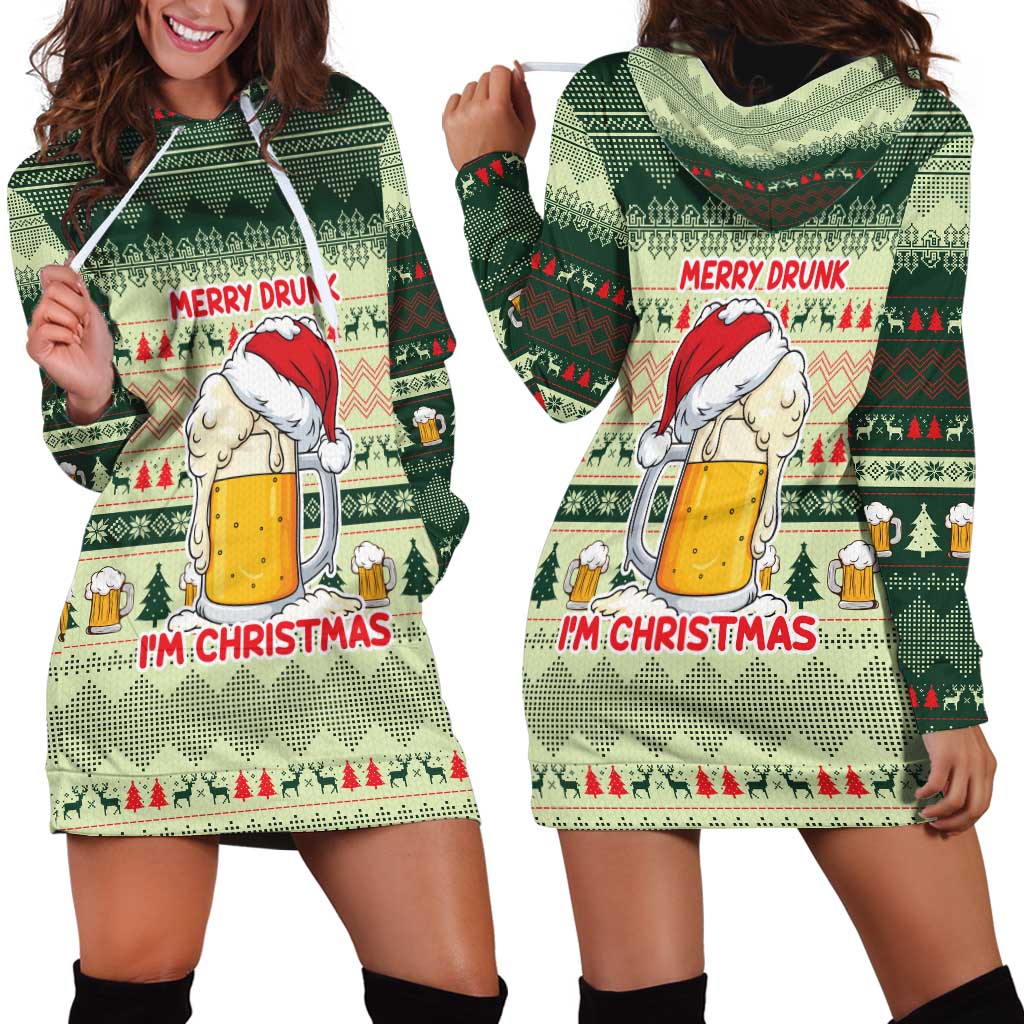 Merry Drunk I'm Christmas Hoodie Dress Xmas Holiday Patterns - Wonder Print Shop
