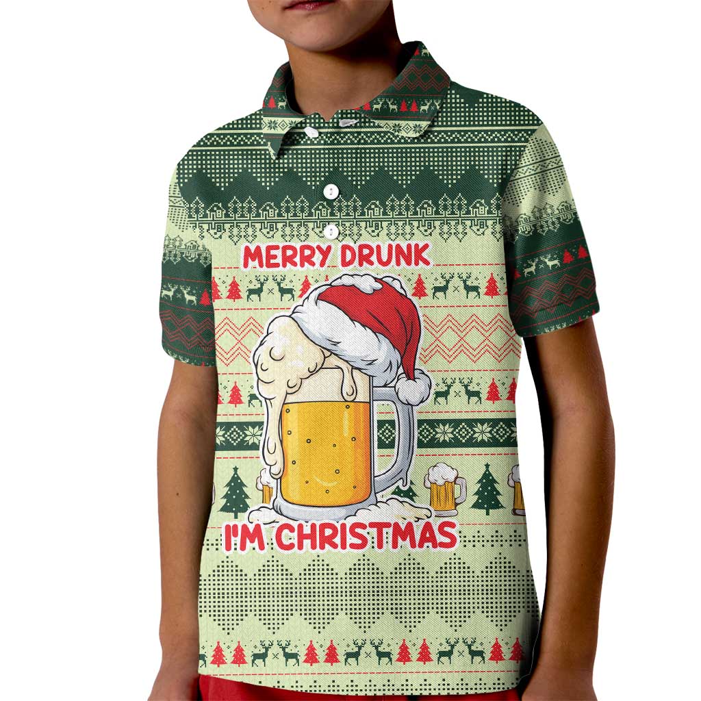 Merry Drunk I'm Christmas Kid Polo Shirt Xmas Holiday Patterns - Wonder Print Shop