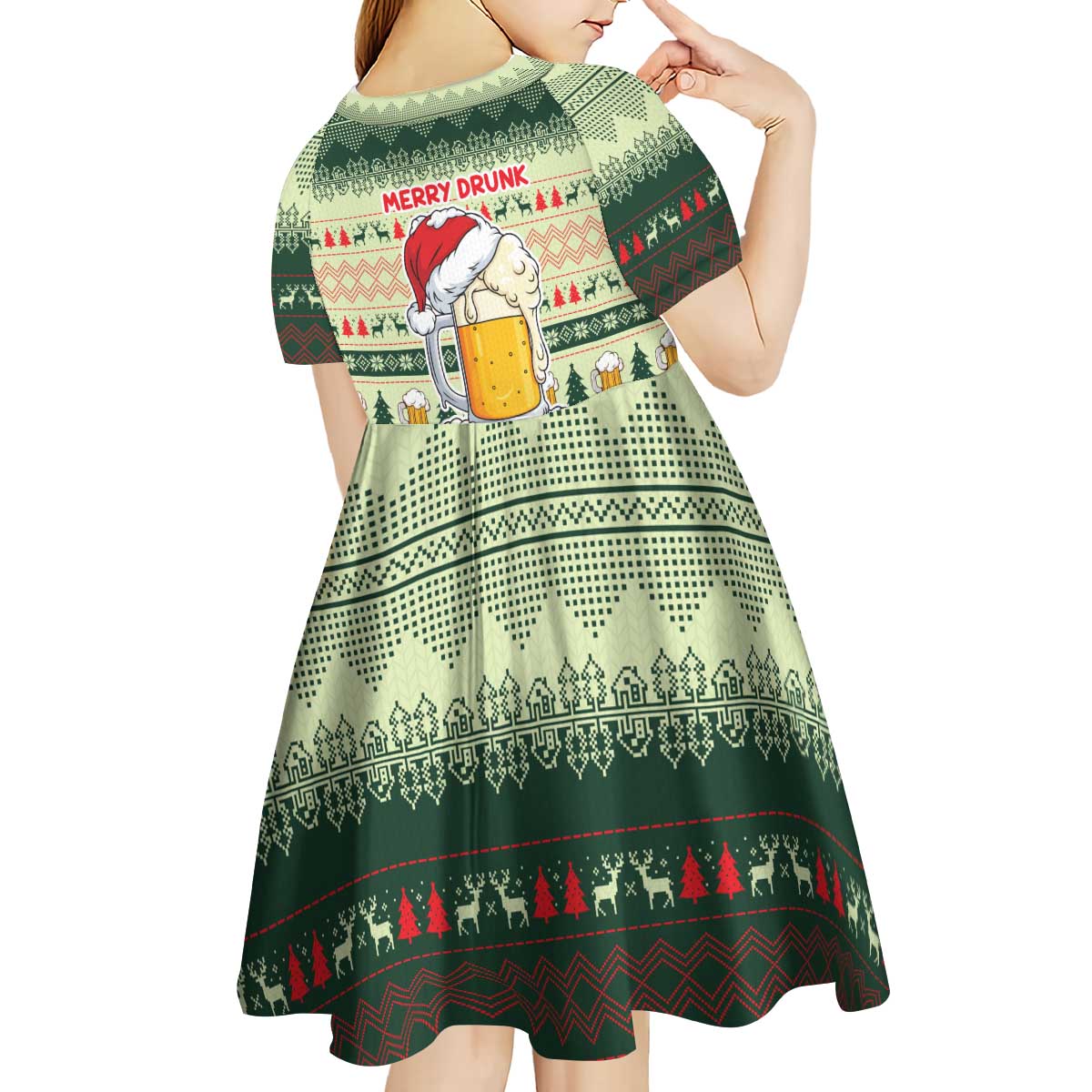 Merry Drunk I'm Christmas Kid Short Sleeve Dress Xmas Holiday Patterns - Wonder Print Shop