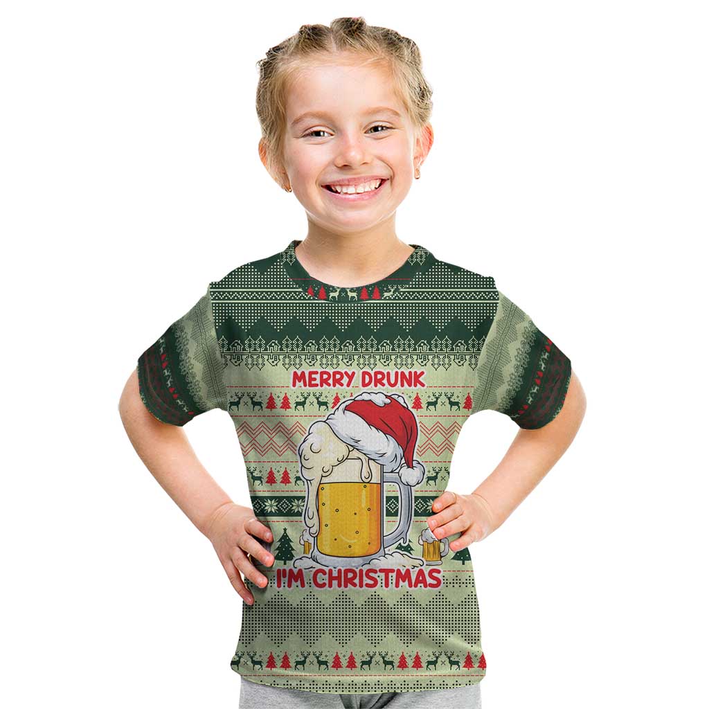 Merry Drunk I'm Christmas Kid T Shirt Xmas Holiday Patterns - Wonder Print Shop
