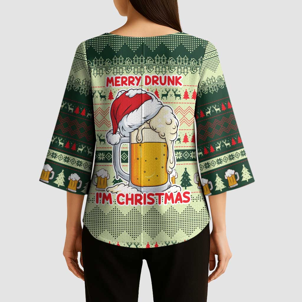 Merry Drunk I'm Christmas Kimono Sleeve Blouse Xmas Holiday Patterns - Wonder Print Shop
