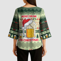 Merry Drunk I'm Christmas Kimono Sleeve Blouse Xmas Holiday Patterns - Wonder Print Shop