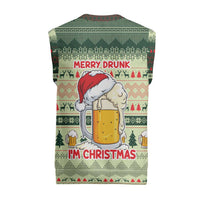 Merry Drunk I'm Christmas Knitted V-Neck Vest Xmas Holiday Patterns - Wonder Print Shop
