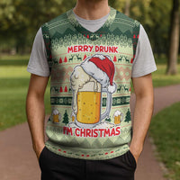 Merry Drunk I'm Christmas Knitted V-Neck Vest Xmas Holiday Patterns - Wonder Print Shop