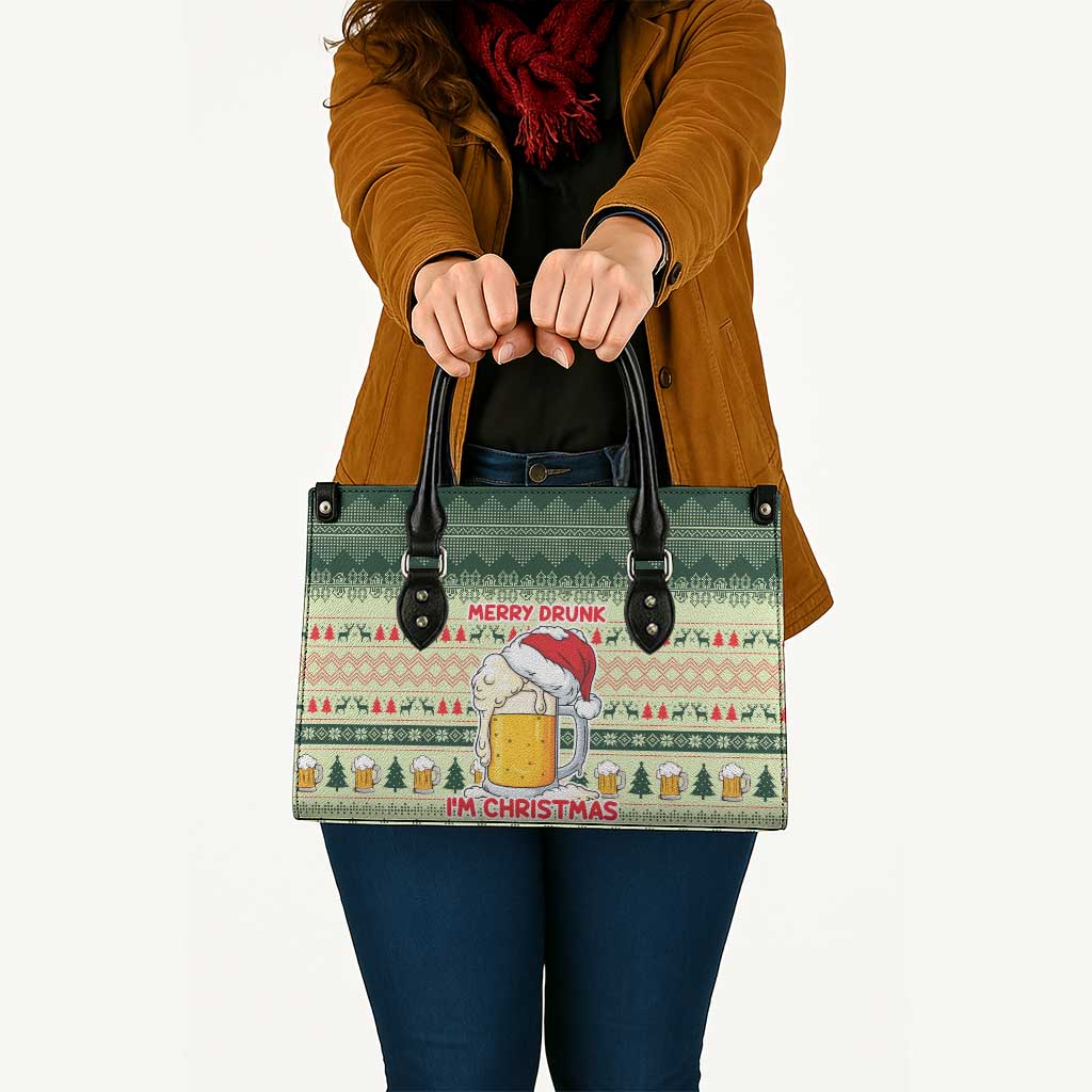 Merry Drunk I'm Christmas Leather Bag Xmas Holiday Patterns - Wonder Print Shop