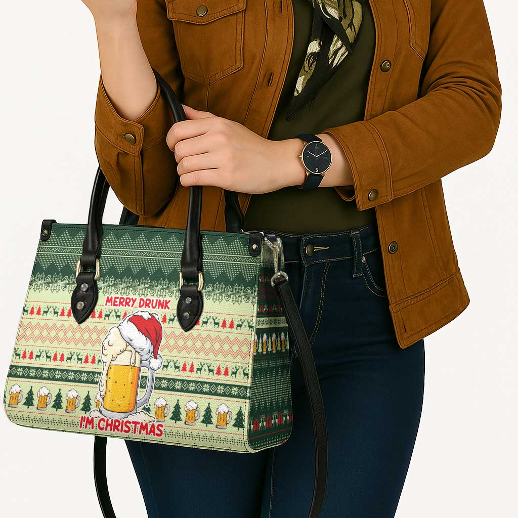 Merry Drunk I'm Christmas Leather Bag Xmas Holiday Patterns - Wonder Print Shop