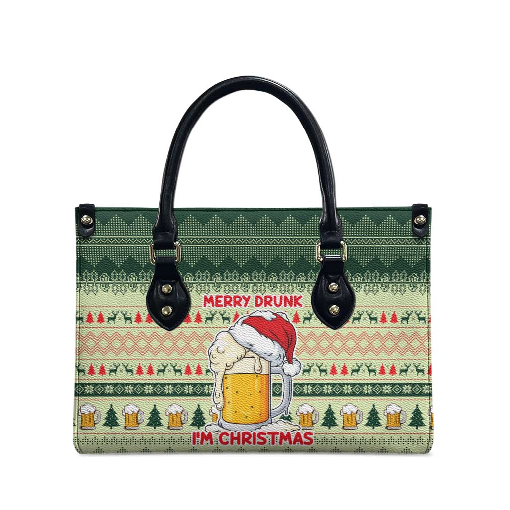 Merry Drunk I'm Christmas Leather Bag Xmas Holiday Patterns - Wonder Print Shop