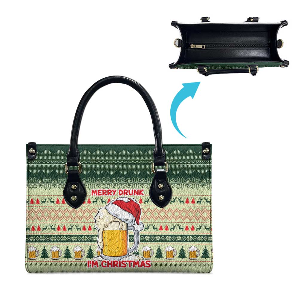 Merry Drunk I'm Christmas Leather Bag Xmas Holiday Patterns - Wonder Print Shop