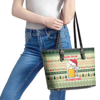 Merry Drunk I'm Christmas Leather Tote Bag Xmas Holiday Patterns - Wonder Print Shop