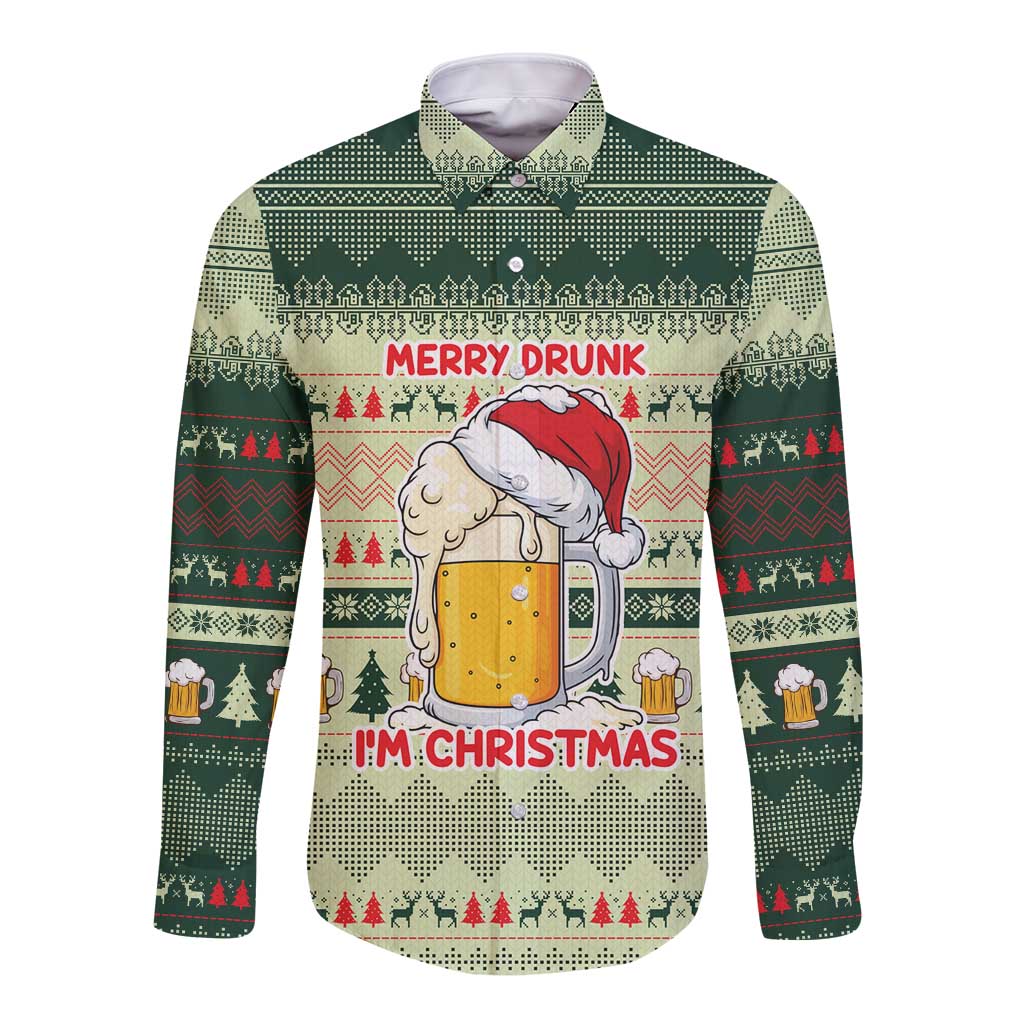 Merry Drunk I'm Christmas Long Sleeve Button Shirt Xmas Holiday Patterns - Wonder Print Shop