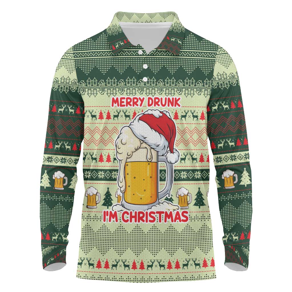 Merry Drunk I'm Christmas Long Sleeve Polo Shirt Xmas Holiday Patterns - Wonder Print Shop