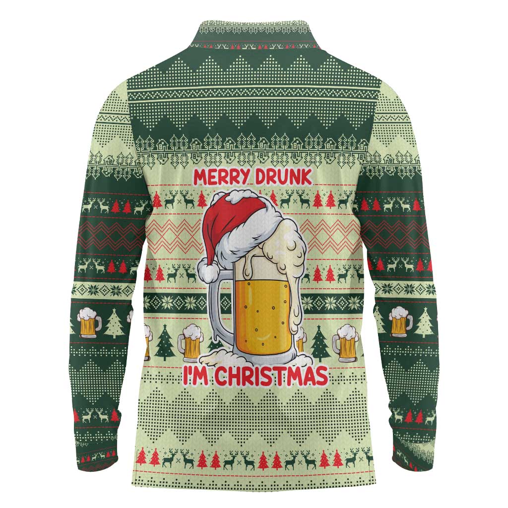 Merry Drunk I'm Christmas Long Sleeve Polo Shirt Xmas Holiday Patterns - Wonder Print Shop